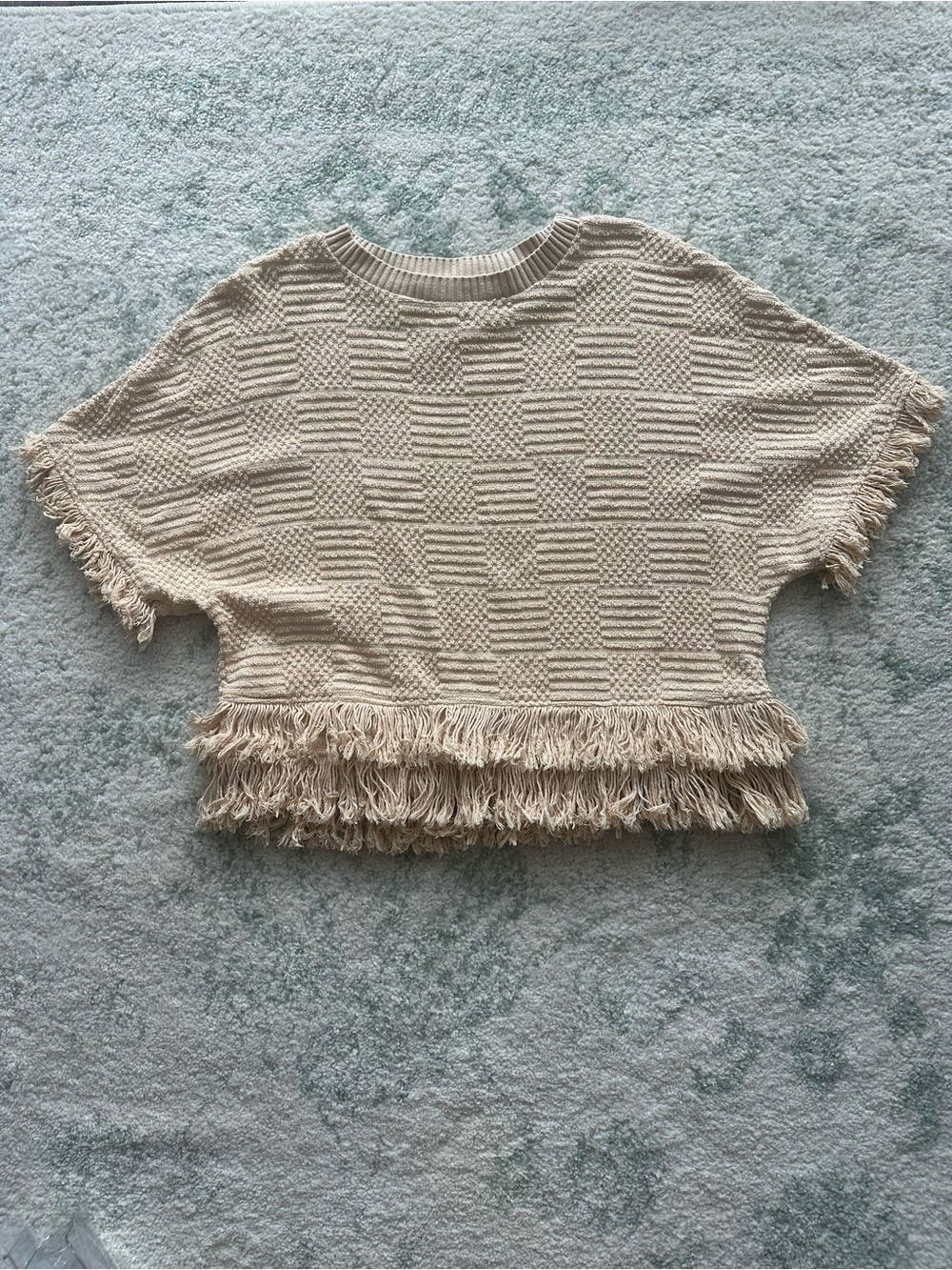 Fringed Cream Knit Crop Top - Women's Sweater